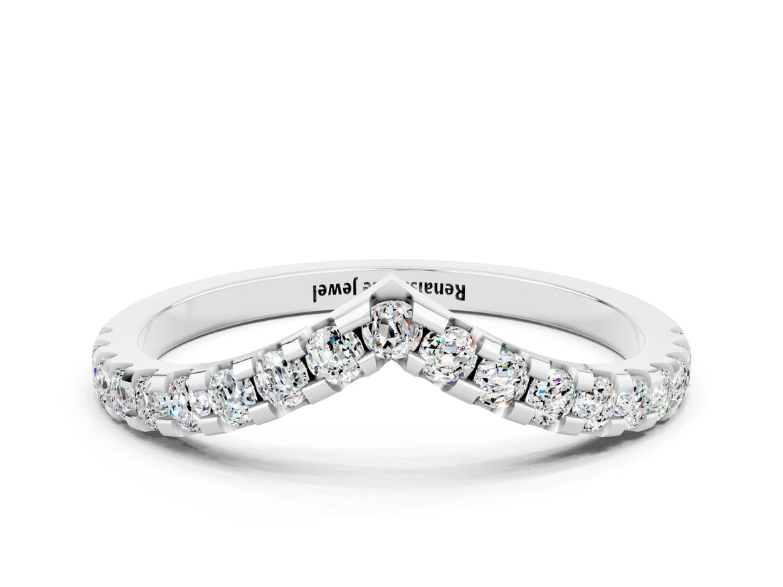 White gold Pavé Round Moissanite Chevron Band with Shared Prong Setting_6