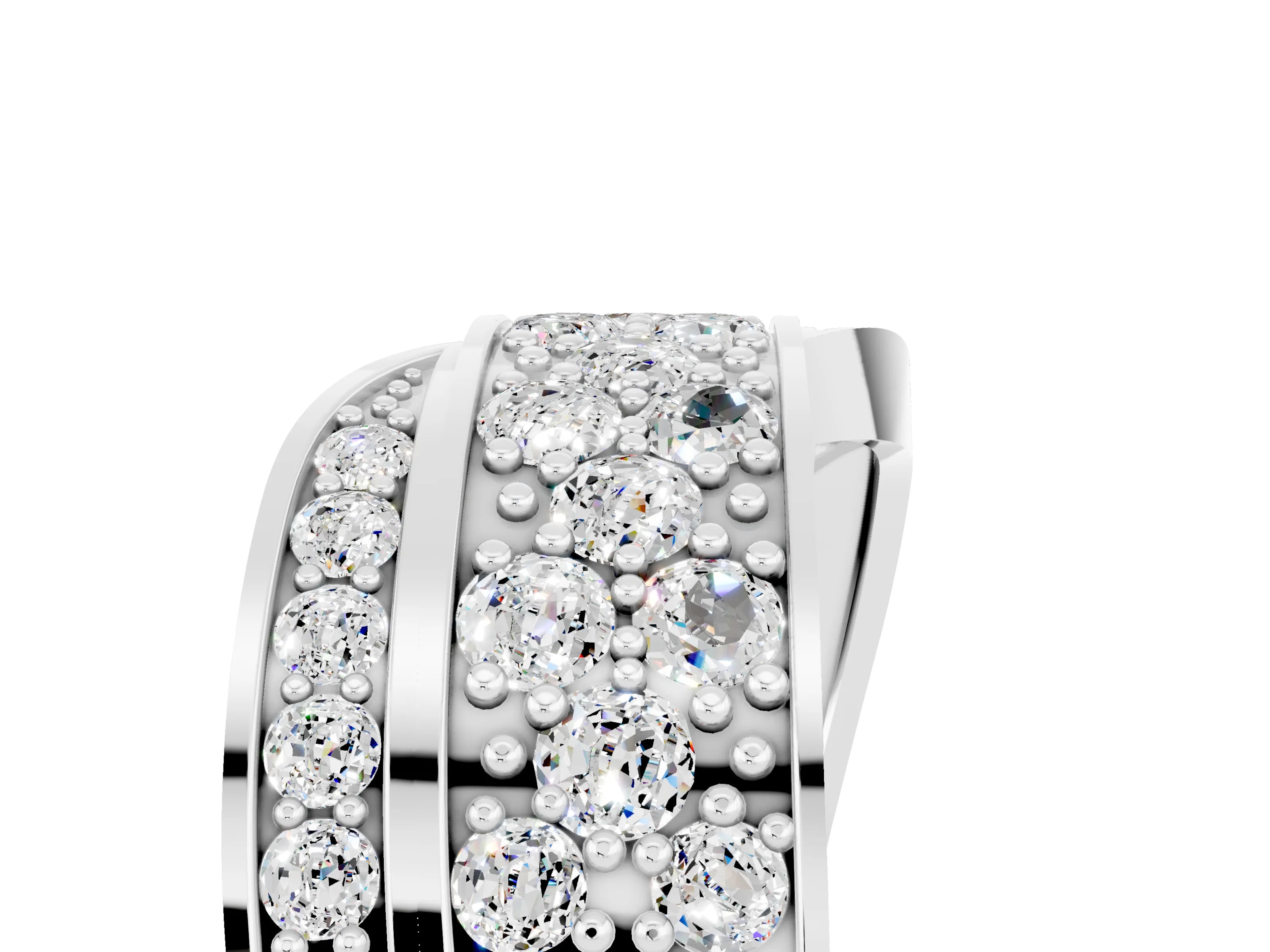 White gold Pavé Round Moissanite Crossover Band with Bead Prong Setting_11