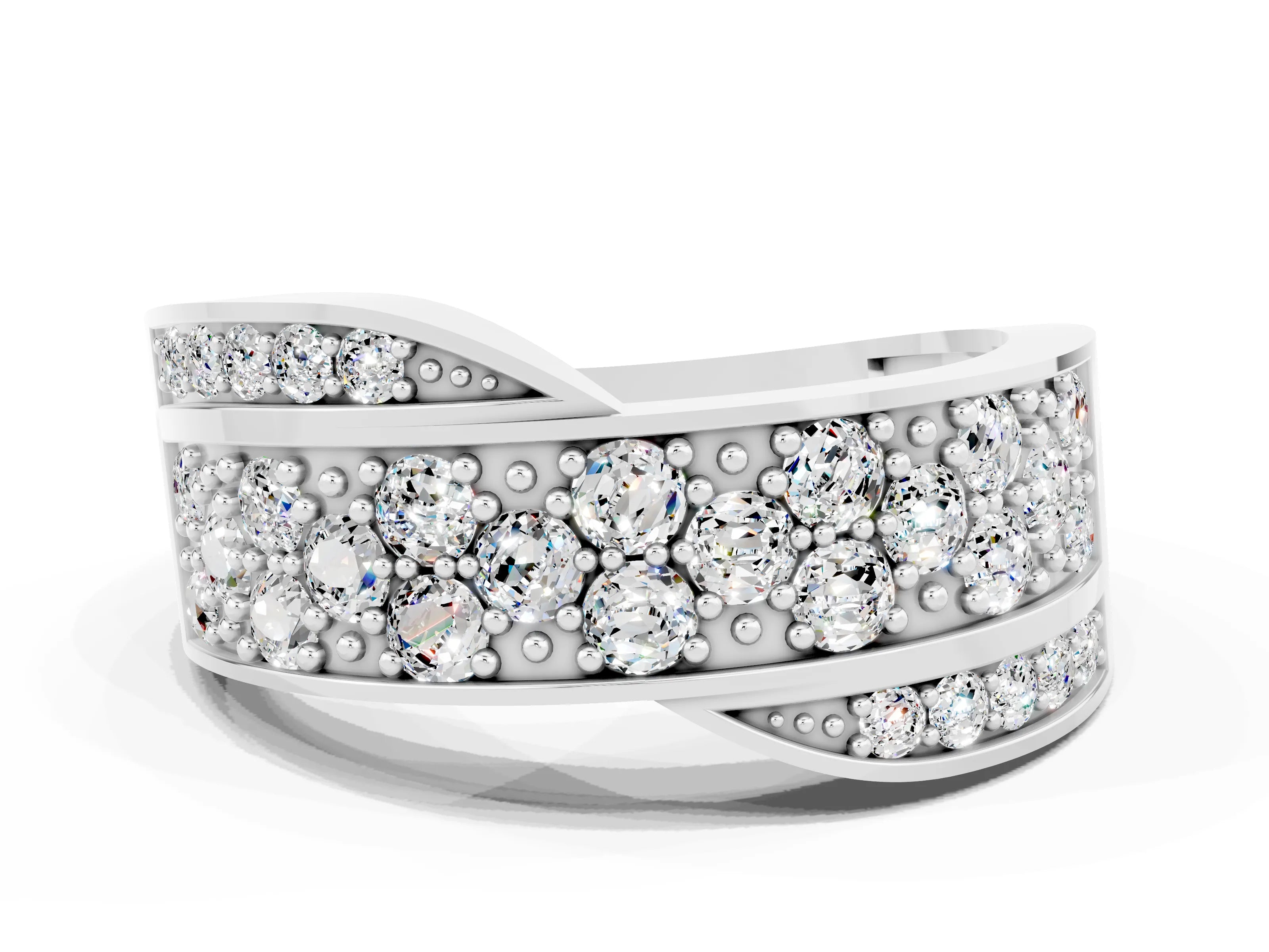 White gold Pavé Round Moissanite Crossover Band with Bead Prong Setting_6