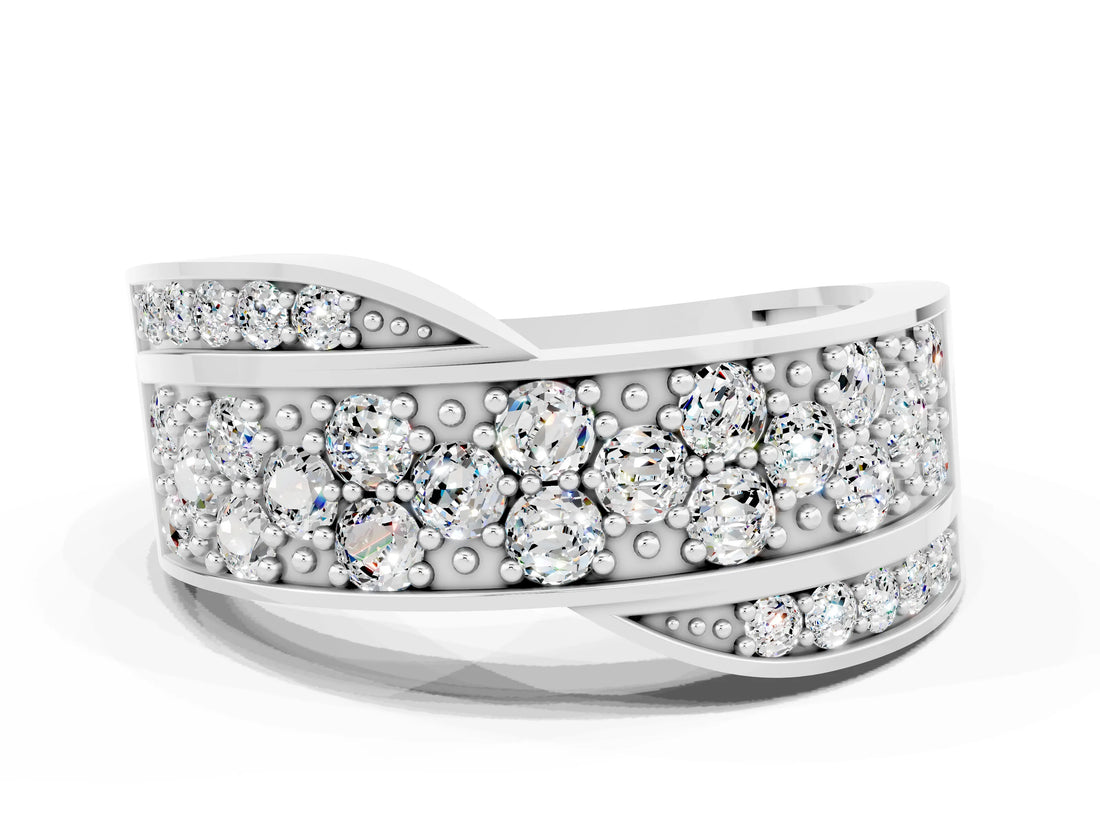 White gold Pavé Round Moissanite Crossover Band with Bead Prong Setting_6