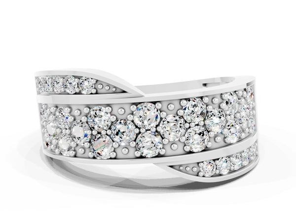 Platinum Pavé Round Moissanite Crossover Band with Bead Prong Setting