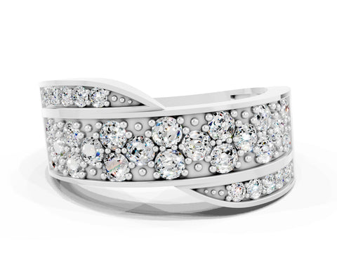 White gold Pavé Round Moissanite Crossover Band with Bead Prong Setting_6