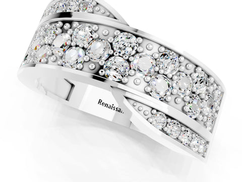 White gold Pavé Round Moissanite Crossover Band with Bead Prong Setting_7