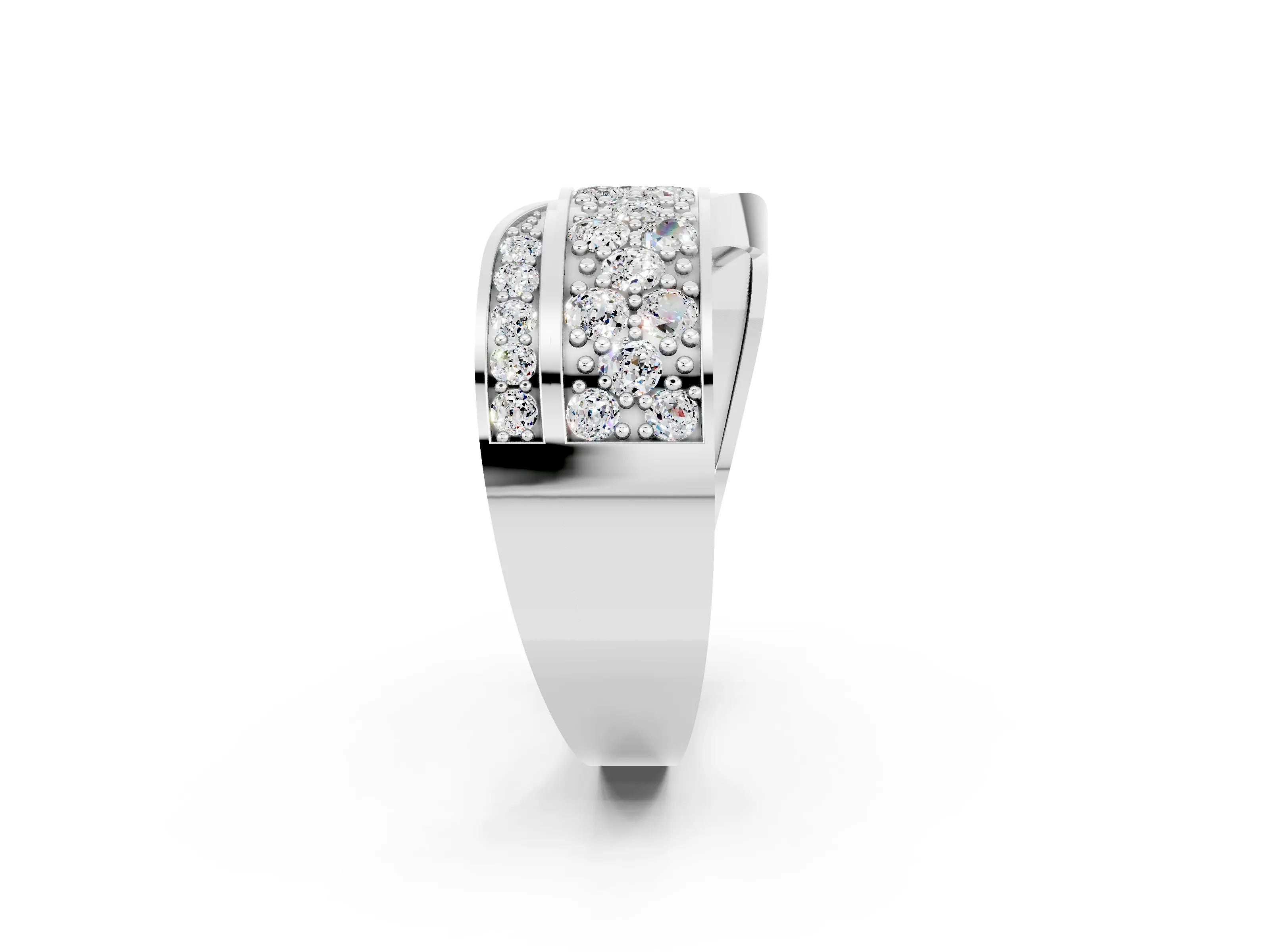 White gold Pavé Round Moissanite Crossover Band with Bead Prong Setting_8