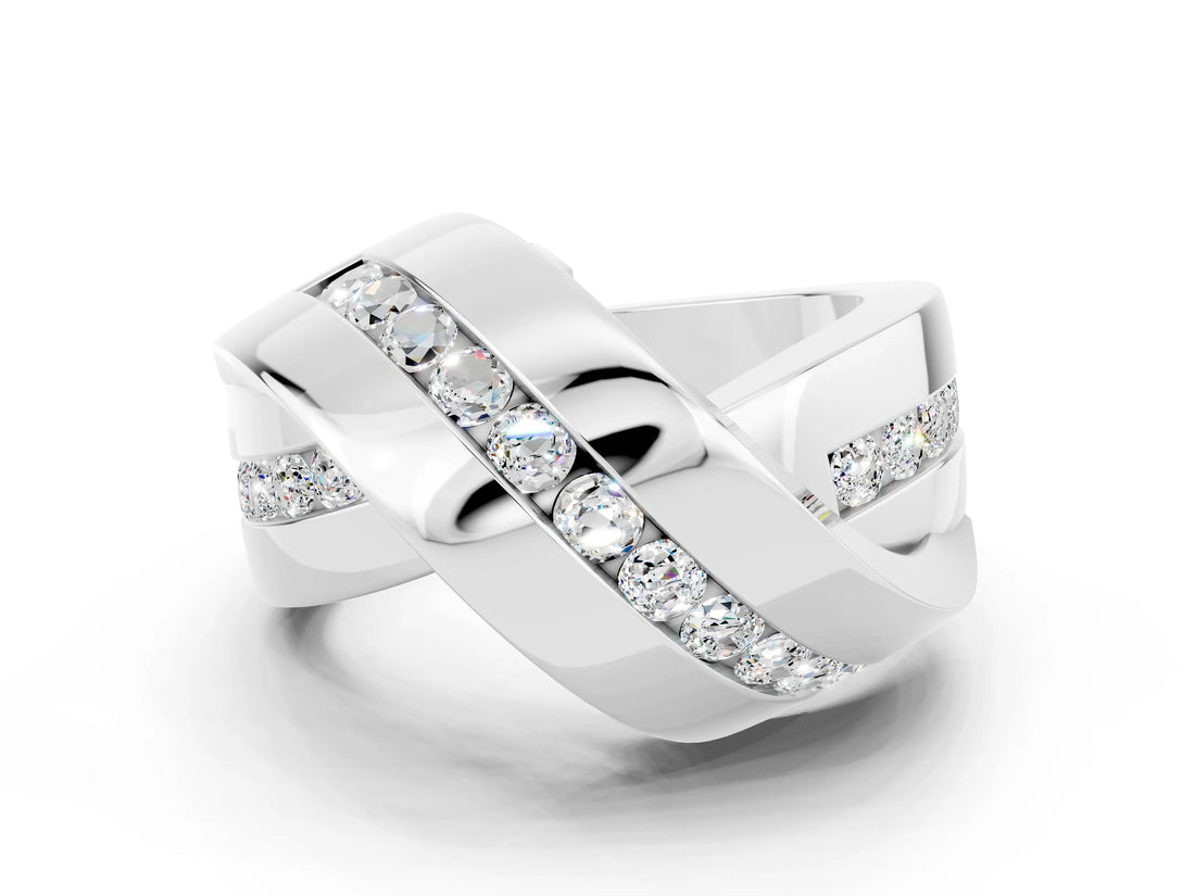 White gold Pavé Round Moissanite Crossover Band with Channel Setting_6