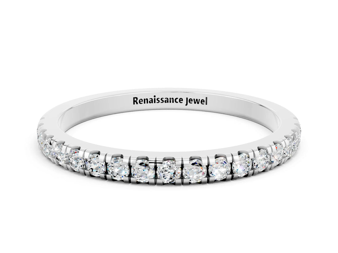 White gold Pavé Round Moissanite Half Eternity Band with Shared Prong Setting_6