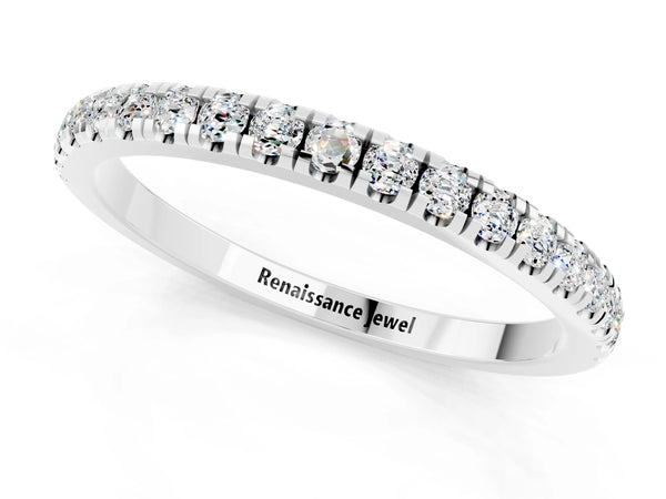 Platinum Round Moissanite Slim Pave Half Eternity Band with Shared Prongs