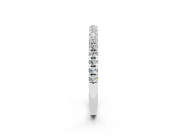 White Gold Round Moissanite Slim Pave Half Eternity Band with Shared Prongs