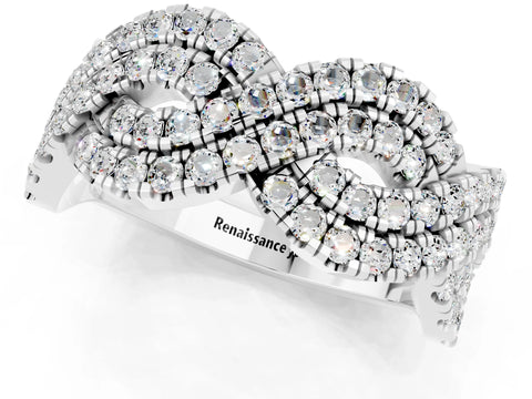 White gold Pavé Round Moissanite Infinity Twist Band with Shared Prong Setting_11
