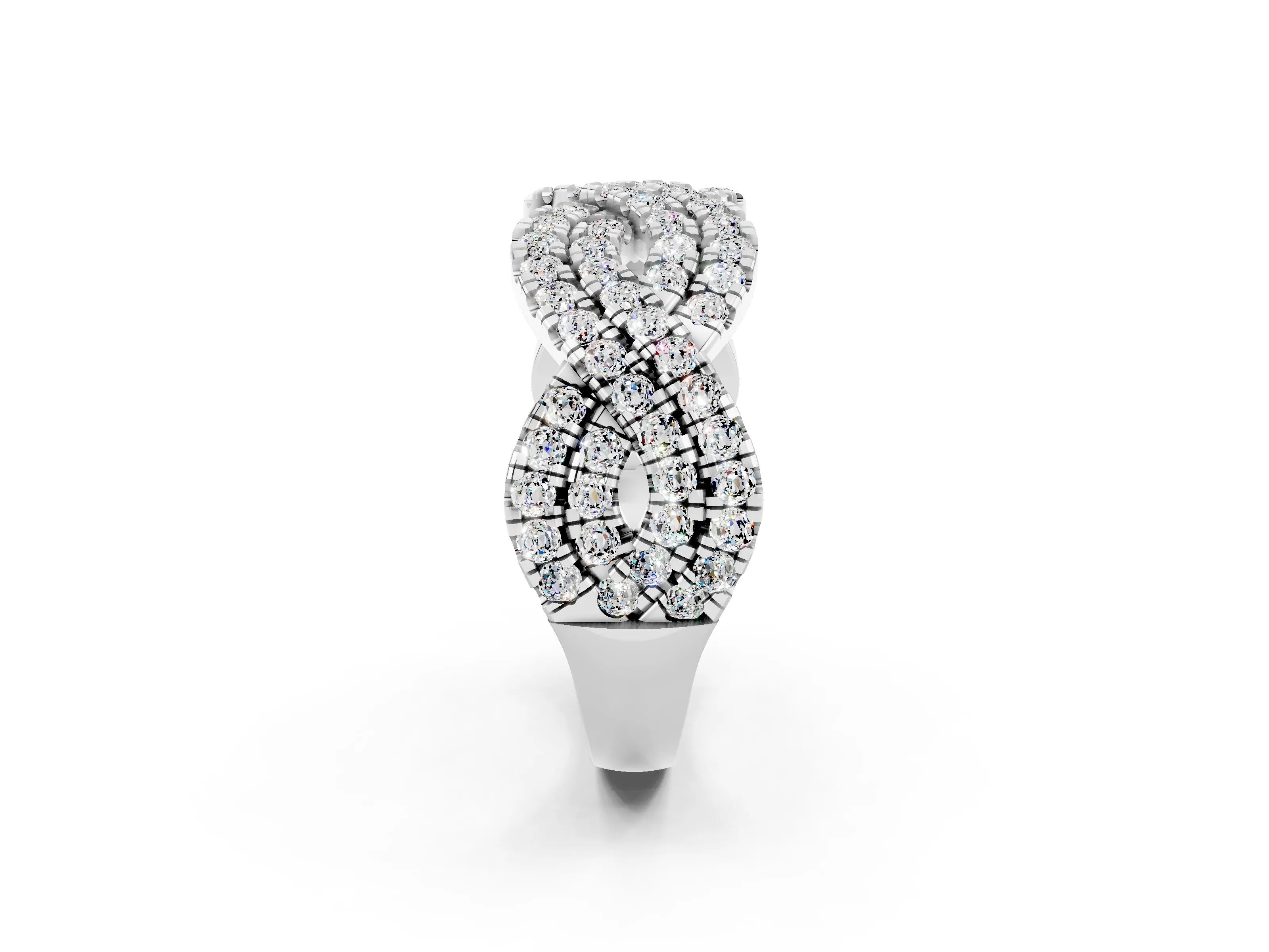 White gold Pavé Round Moissanite Infinity Twist Band with Shared Prong Setting_12