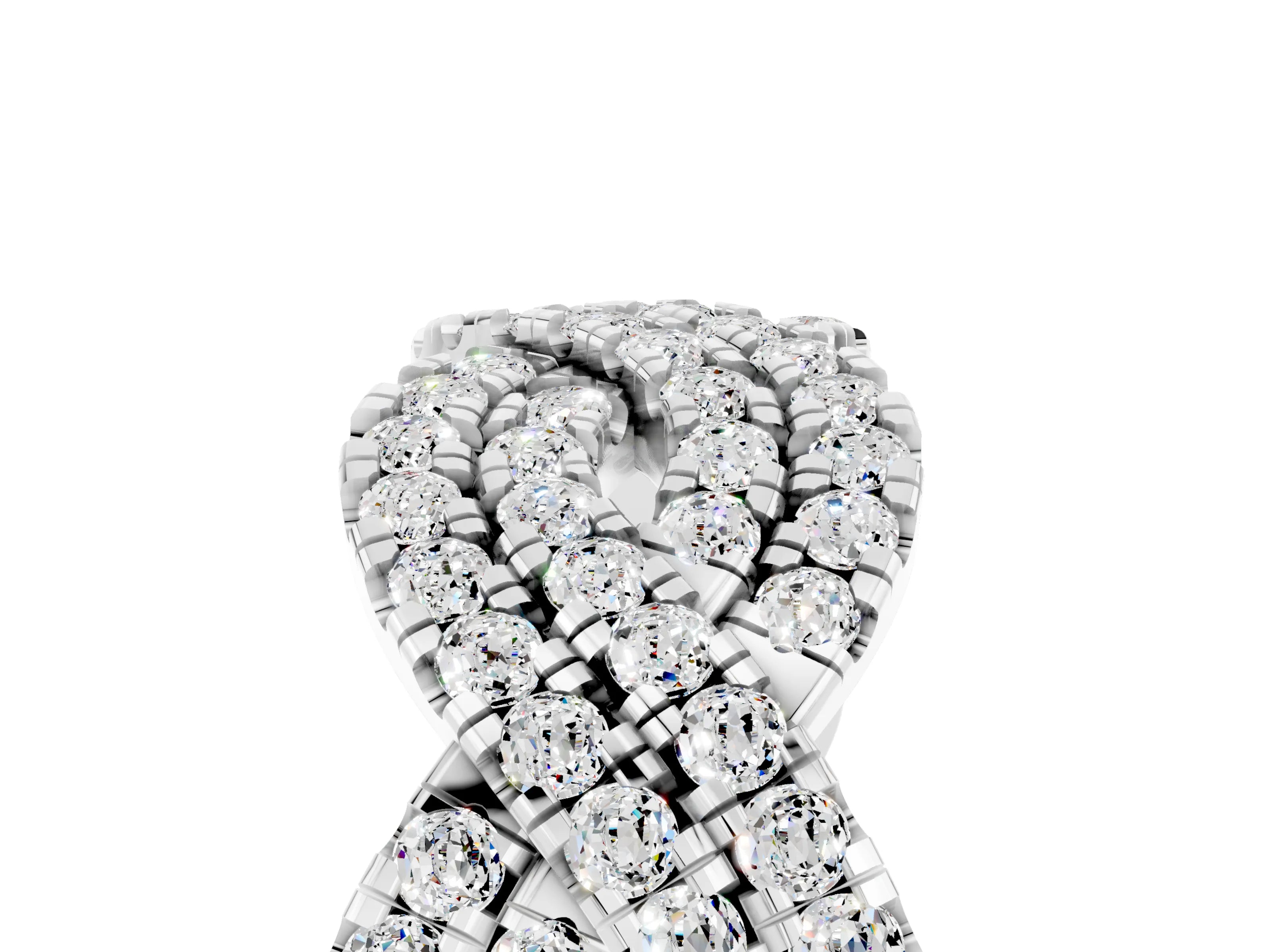 White gold Pavé Round Moissanite Infinity Twist Band with Shared Prong Setting_15