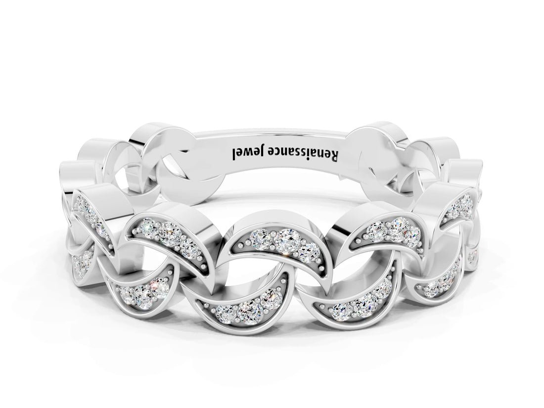 White gold Pavé Round Moissanite Interlocking Eternity Band with Bezel Prong Setting_6