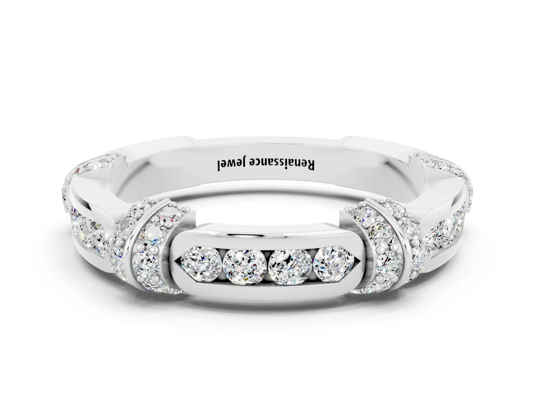 White gold Pavé Round Moissanite Link Band with Bezel Setting_30