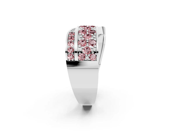 Silver Pavé Round Morganite Crossover Band with Bead Prong Setting