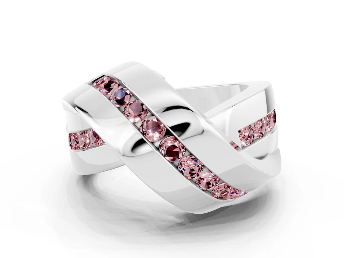 White gold Pavé Round Morganite Crossover Band with Channel Setting_6
