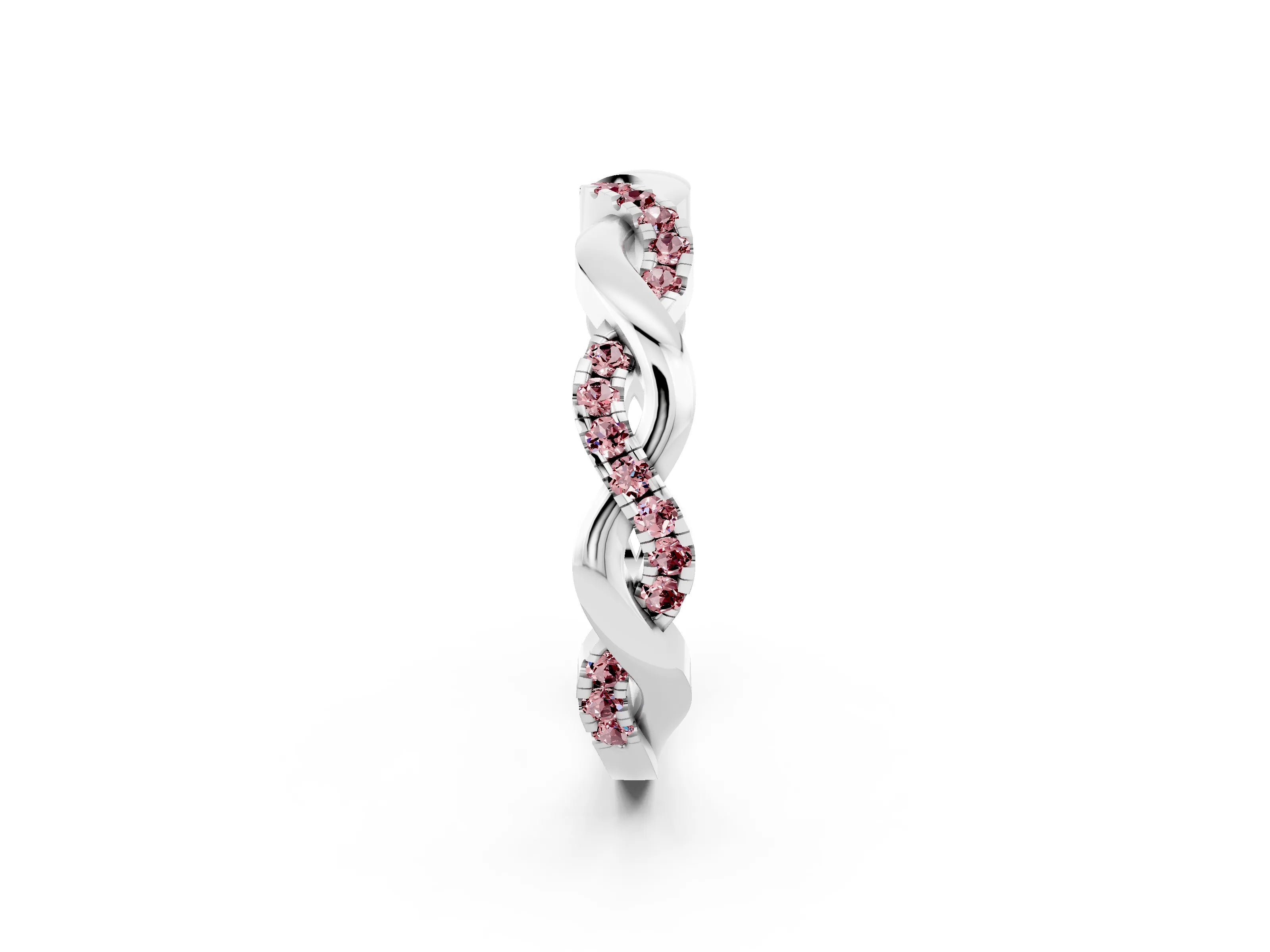 White gold Pavé Round Morganite Twist Eternity Band with Shared Prong Setting_8