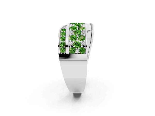 Platinum Pavé Round Peridot Crossover Band with Bead Prong Setting