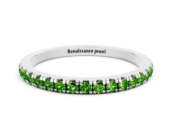 Sterling Silver Round Peridot Slim Pave Half Eternity Band with Shared Prongs