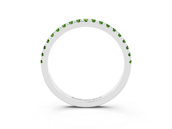 Sterling Silver Round Peridot Slim Pave Half Eternity Band with Shared Prongs