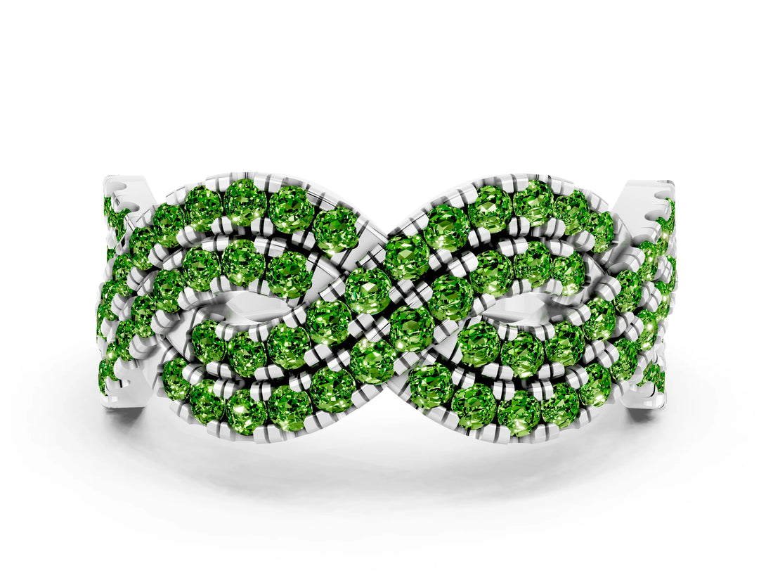 White gold Pavé Round Peridot Infinity Twist Band with Shared Prong Setting_6