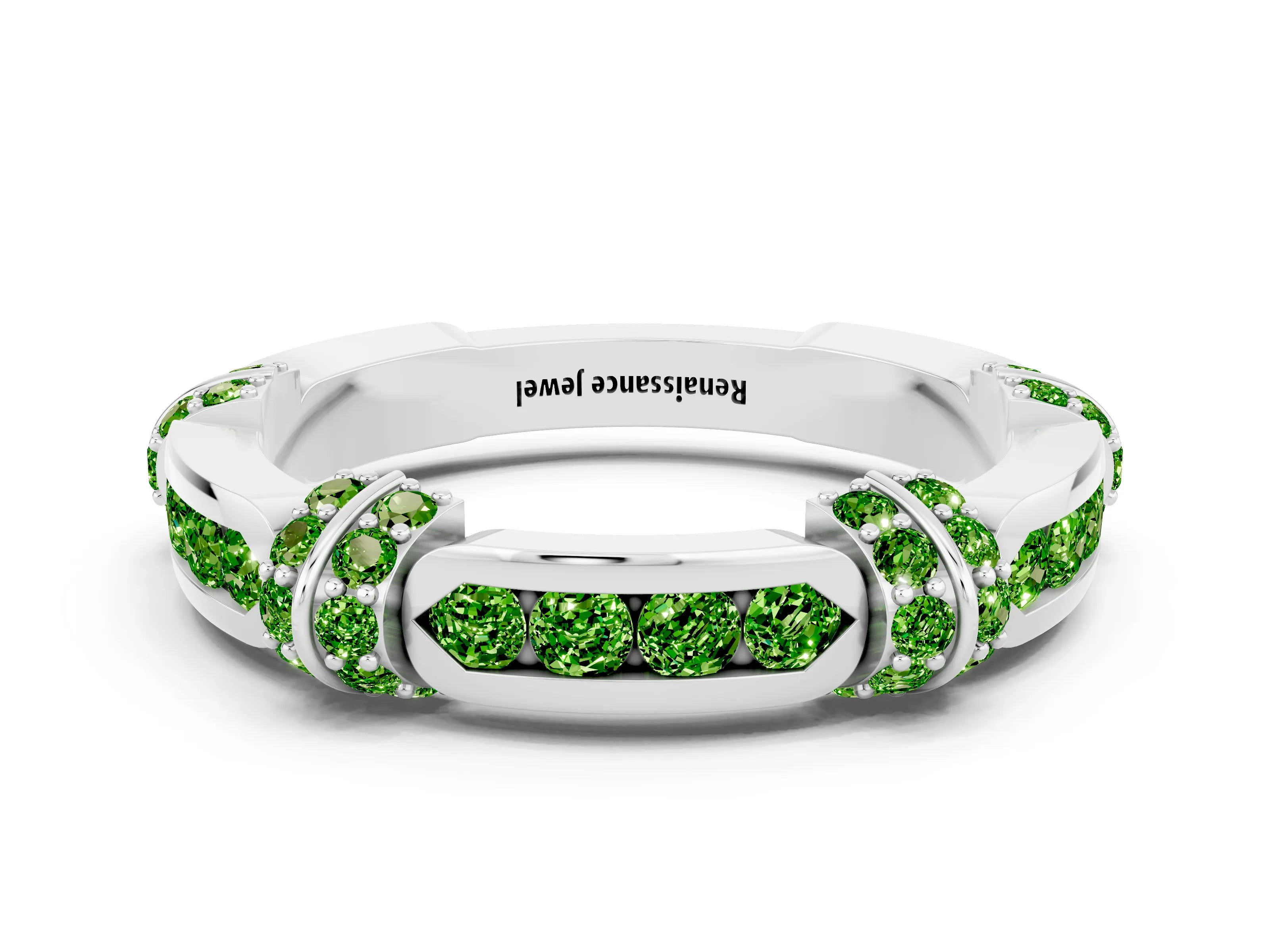 White gold Pavé Round Peridot Link Band with Bezel Setting_18