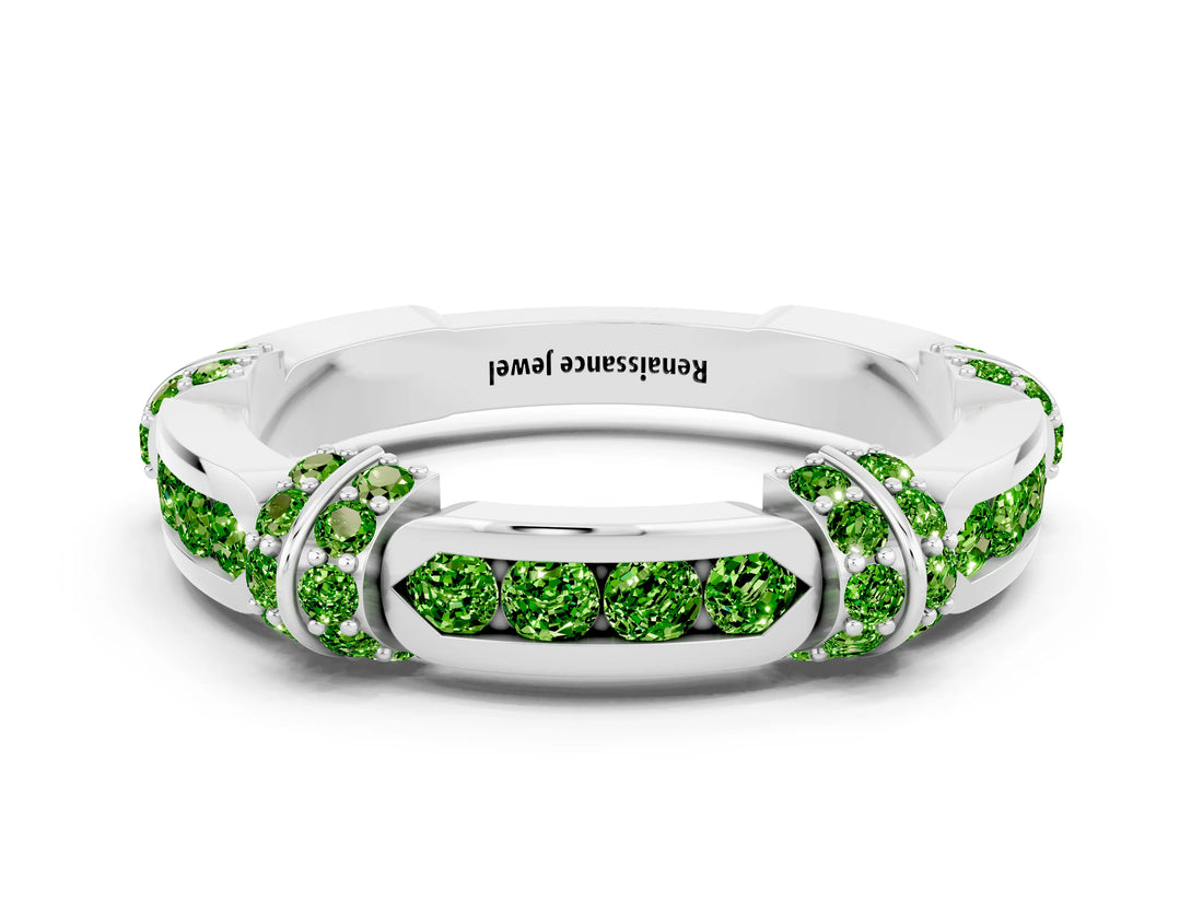 White gold Pavé Round Peridot Link Band with Bezel Setting_18