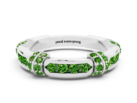 White gold Pavé Round Peridot Link Band with Bezel Setting_18