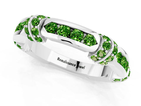 White gold Pavé Round Peridot Link Band with Bezel Setting_19