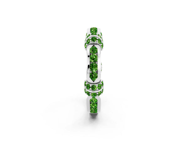 White Gold Peridot Pave Link Wedding Band with Channel Set Top Panel