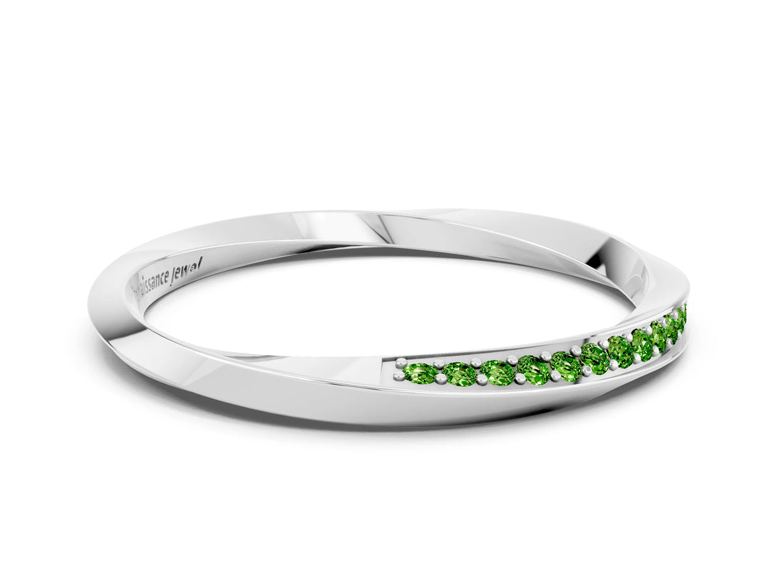 White gold Pavé Round Peridot Twist Band_12