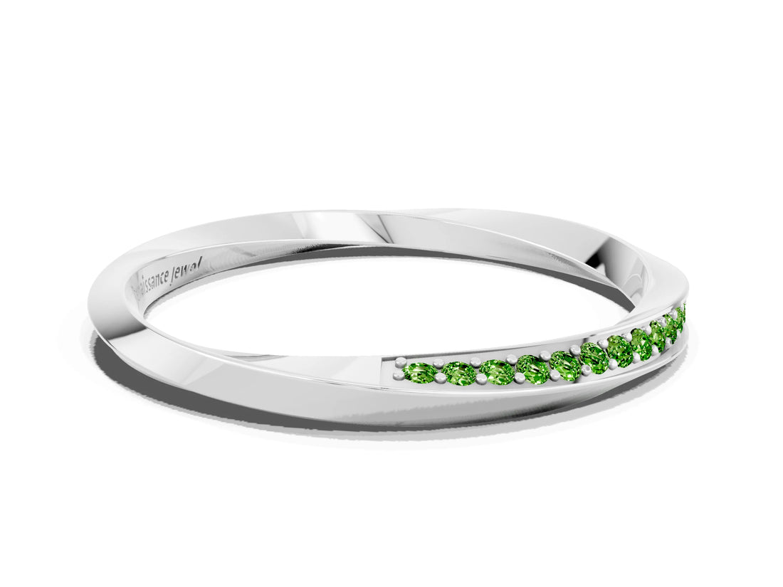White gold Pavé Round Peridot Twist Band_12
