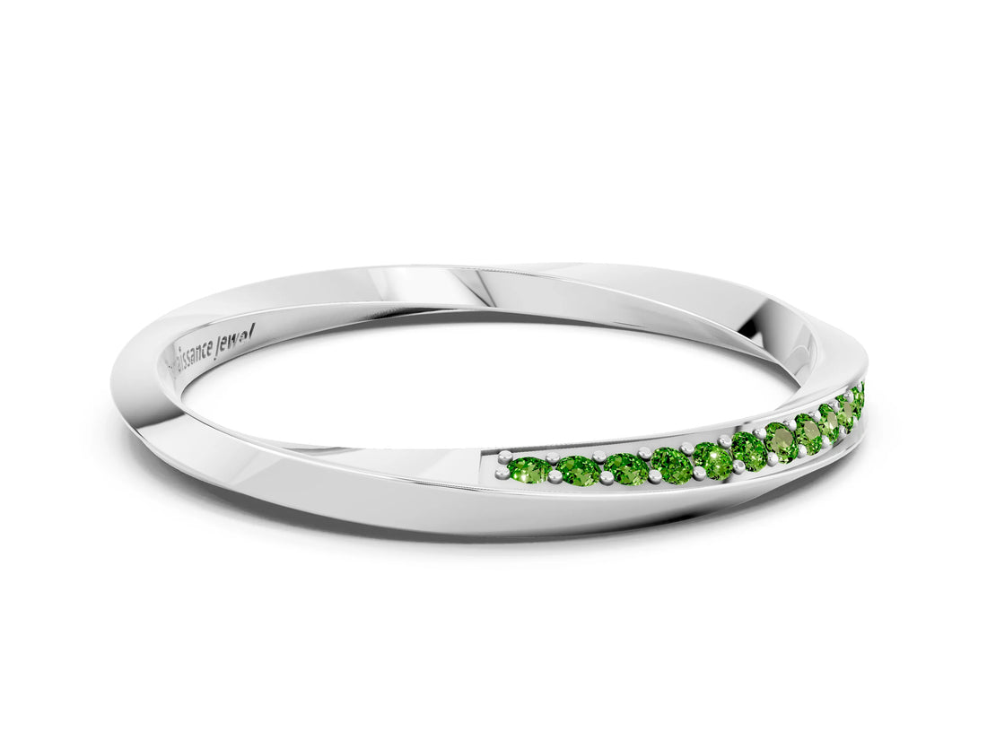 White gold Pavé Round Peridot Twist Band_6