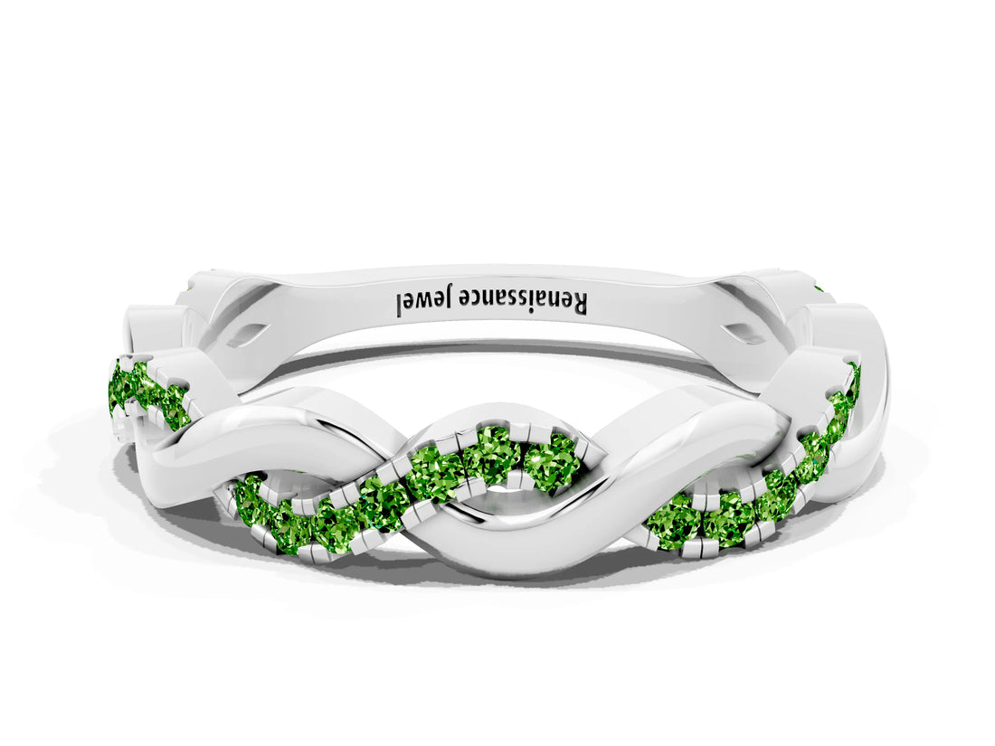 White gold Pavé Round Peridot Twist Eternity Band with Shared Prong Setting_54