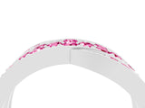 White gold Pavé Round Pink Sapphire Crossover Band with Bead Prong Setting_10