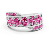 White gold Pavé Round Pink Sapphire Crossover Band with Bead Prong Setting_6