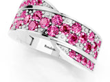 White gold Pavé Round Pink Sapphire Crossover Band with Bead Prong Setting_7