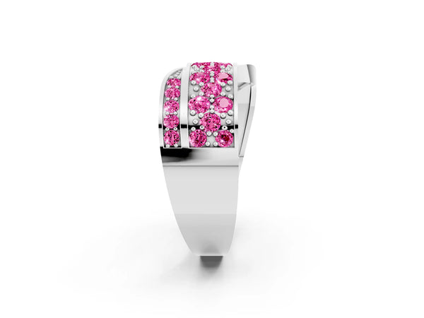 White gold Pavé Round Pink Sapphire Crossover Band with Bead Prong Setting