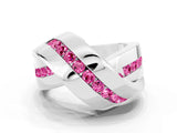 White gold Pavé Round Pink Sapphire Crossover Band with Channel Setting_18
