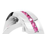 White gold Pavé Round Pink Sapphire Crossover Band with Channel Setting_22