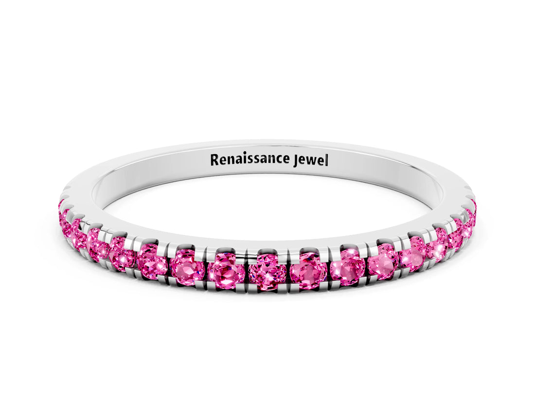 White gold Pavé Round Pink Sapphire Half Eternity Band with Shared Prong Setting_18