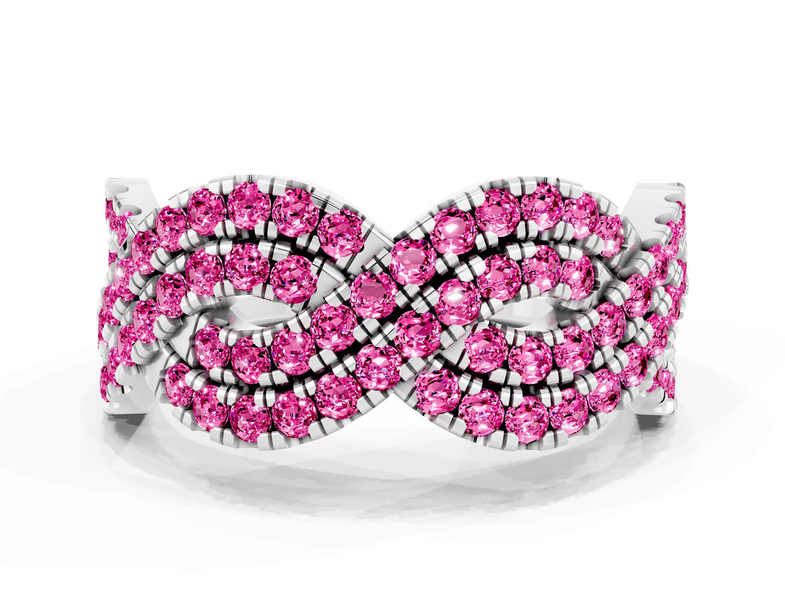 White gold Pavé Round Pink Sapphire Infinity Twist Band with Shared Prong Setting_6