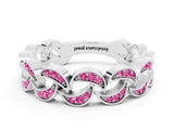 White gold Pavé Round Pink Sapphire Interlocking Eternity Band with Bezel Prong Setting_6