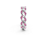 White gold Pavé Round Pink Sapphire Interlocking Eternity Band with Bezel Prong Setting_8