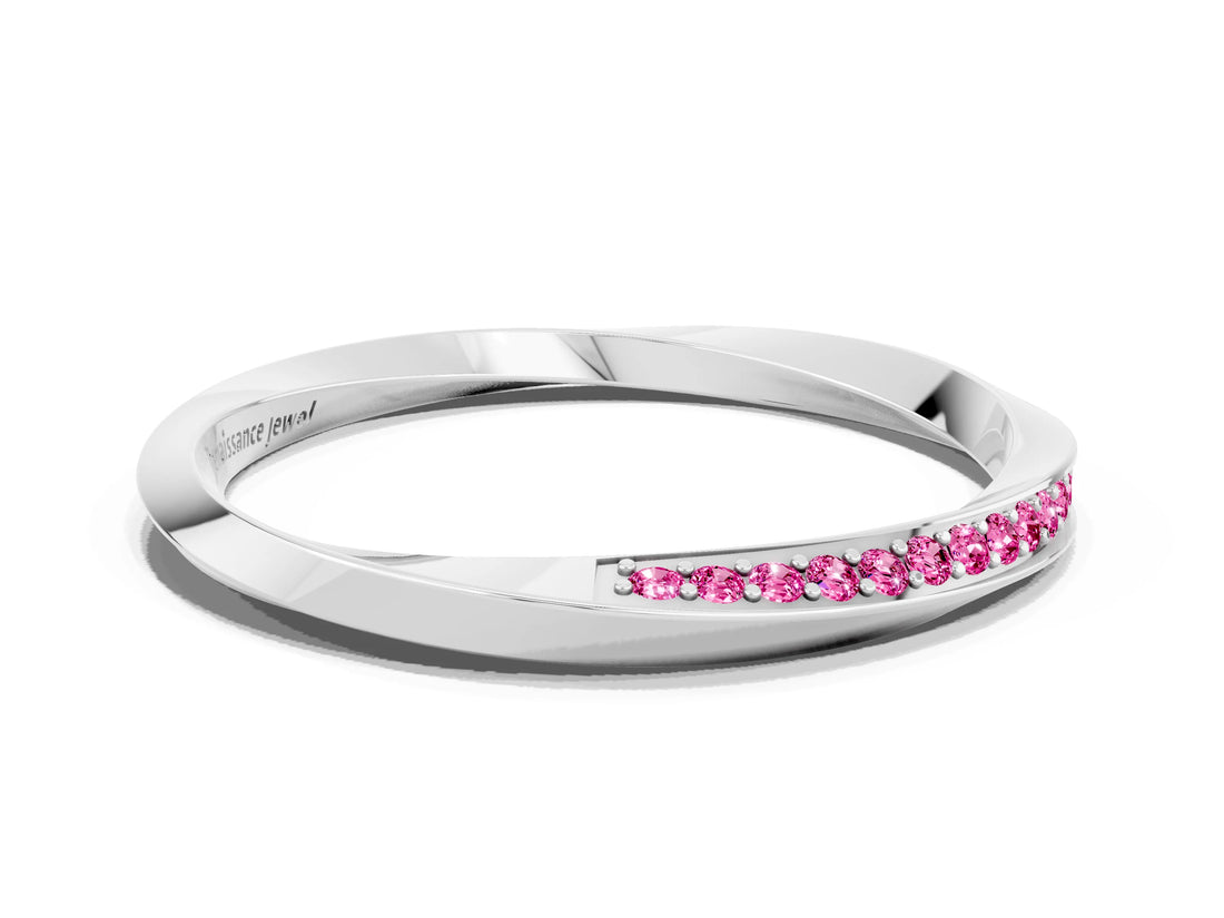 White gold Pavé Round Pink Sapphire Twist Band_24