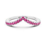 White gold Pavé Round Pink Sapphire V-Shaped Chevron Band with Shared Prong Setting_18