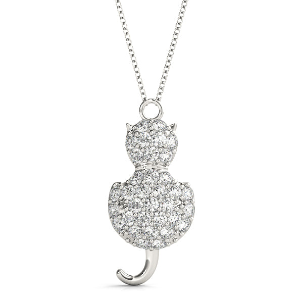 White gold Pavé Round Prong Set Cat Pendant