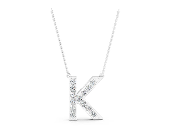 White gold Pavé Round Prong Set Initial Pendant