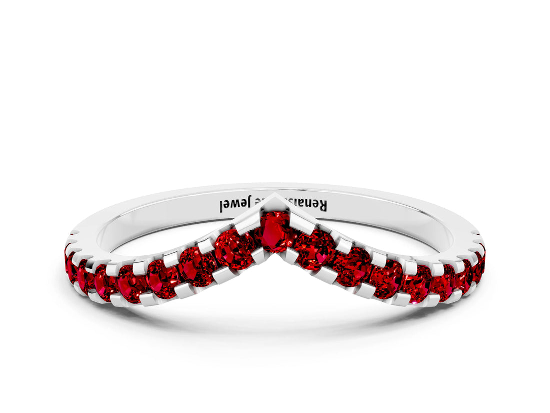 White gold Pavé Round Ruby Chevron Band with Shared Prong Setting_6