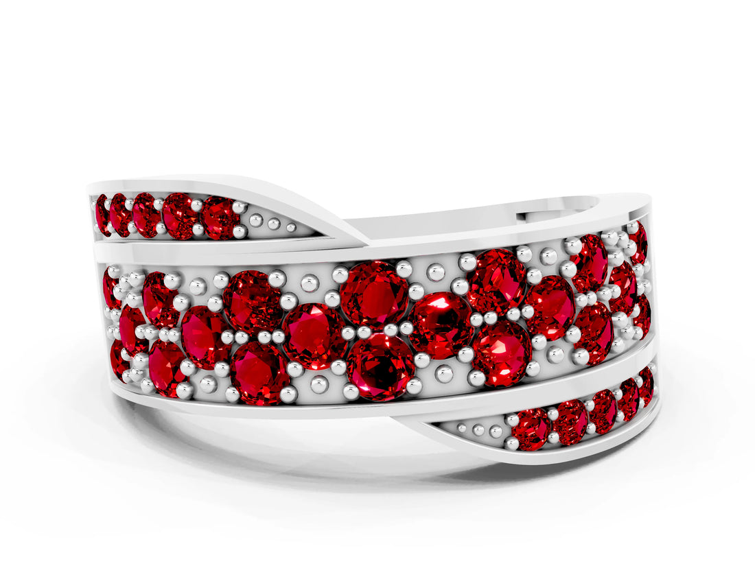 White gold Pavé Round Ruby Crossover Band with Bead Prong Setting_6