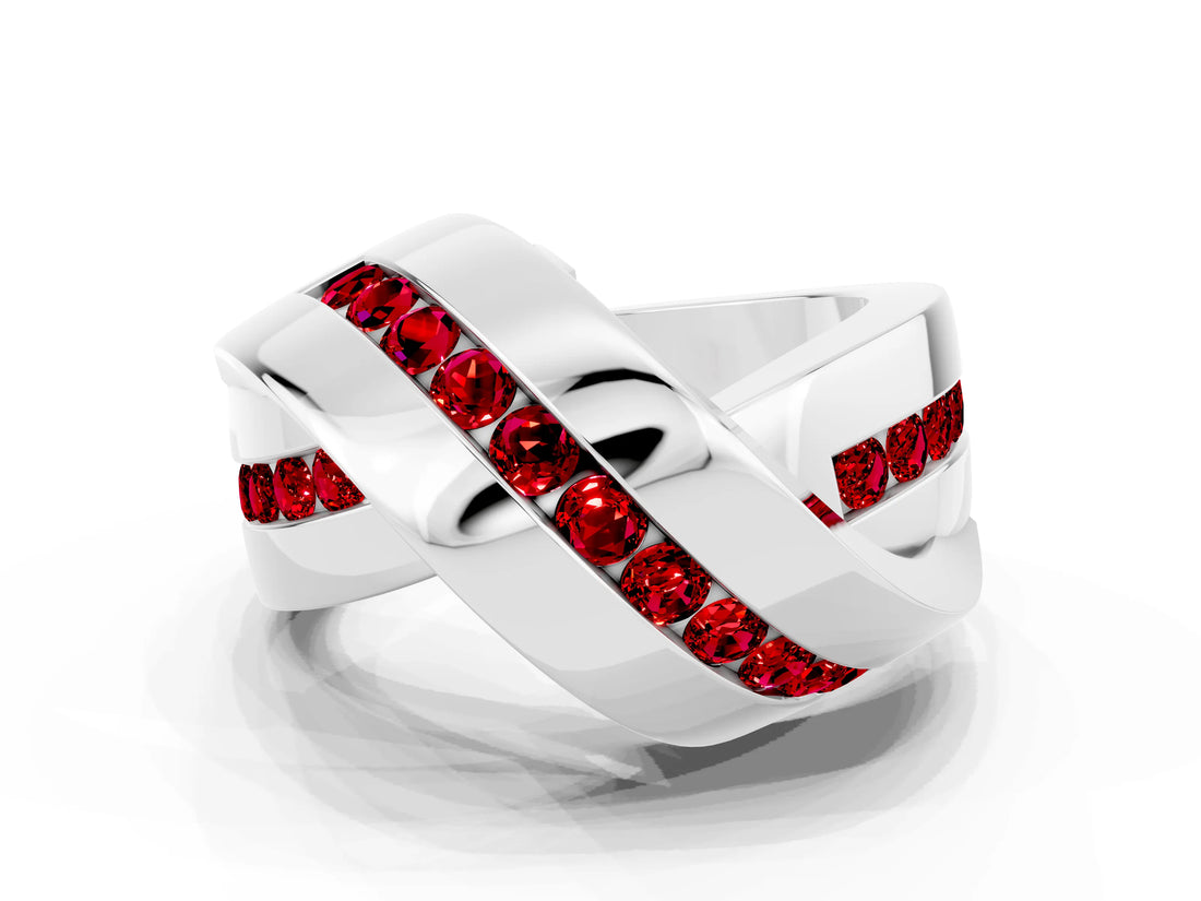 White gold Pavé Round Ruby Crossover Band with Channel Setting_6